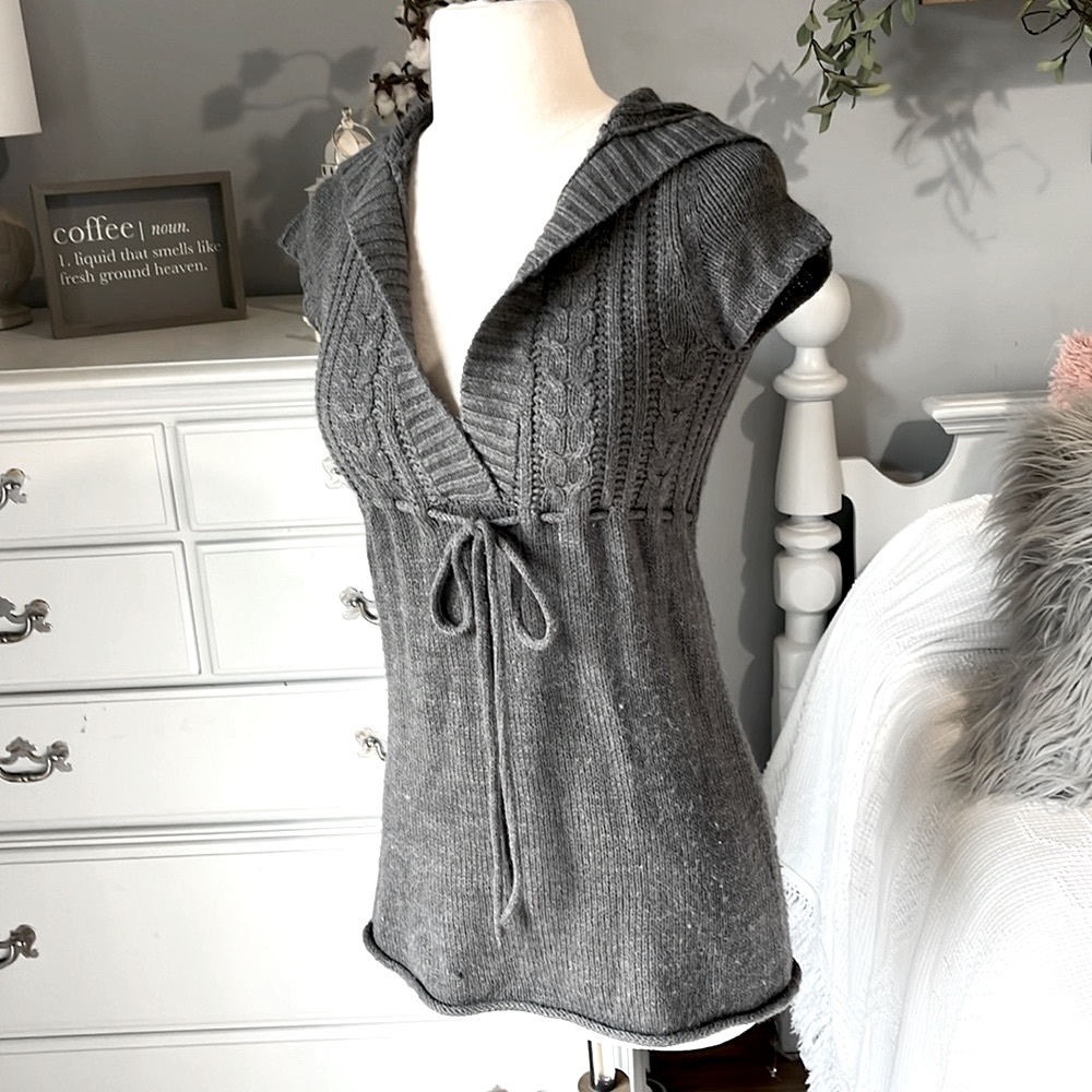 Hooded Sweater Gray Pullover Womens Small Acrylic Womens Small